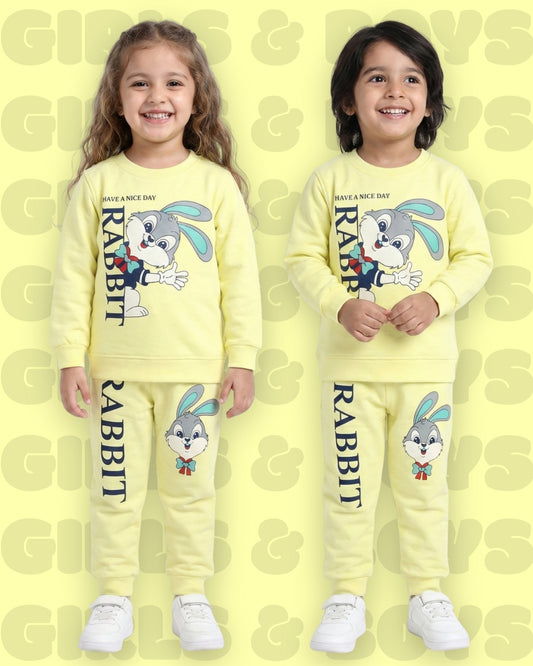 Rabbit Full Sleeves Sweatshirt and Joggers Set | Yellow