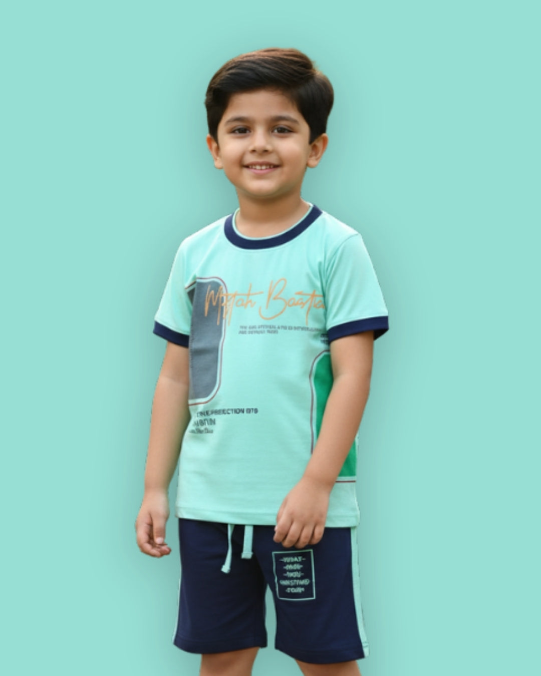 Miftah Half Sleeves T-Shirt & Half Pant Set | Green