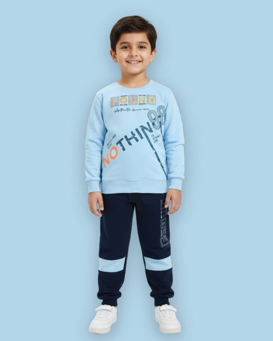 Nothing Full Sleeves Sweatshirt & Joggers Set | Blue