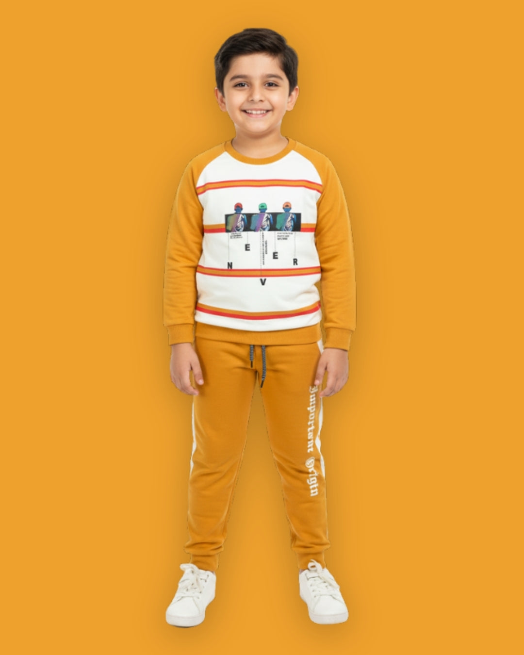 Never Origin Raglan Full Sleeves Sweatshirt & Joggers Set | Yellow