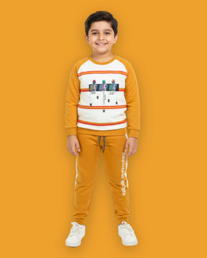 Never Origin Raglan Full Sleeves Sweatshirt & Joggers Set | Yellow