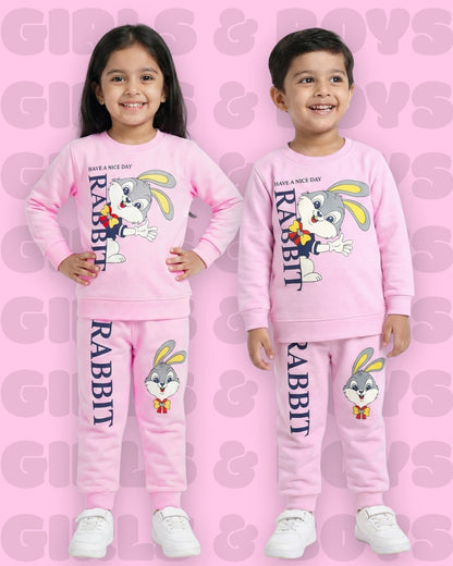 Rabbit Full Sleeves Sweatshirt and Joggers Set | Pink