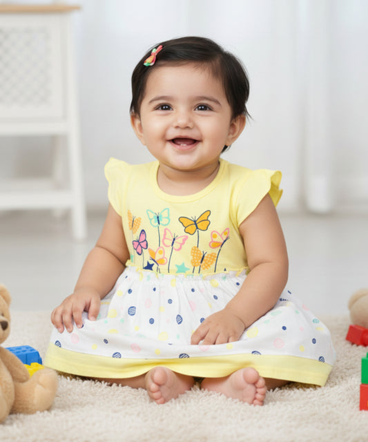 Butterfly Garden Short Sleeves Frock & Bloomer Pant Set | Yellow
