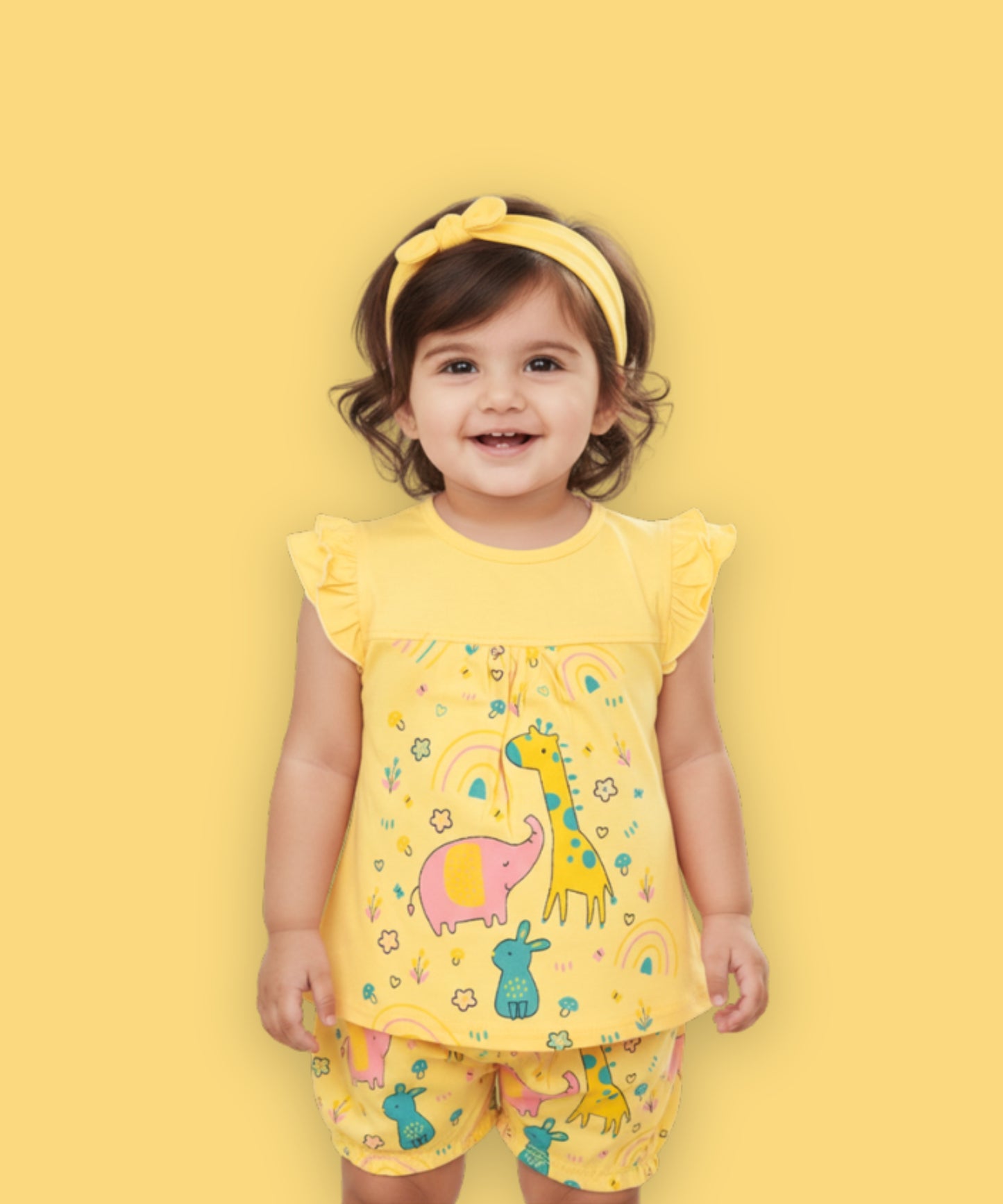 Jungle Joy Short Sleeves Frock & Bloomer Pant Set | Yellow