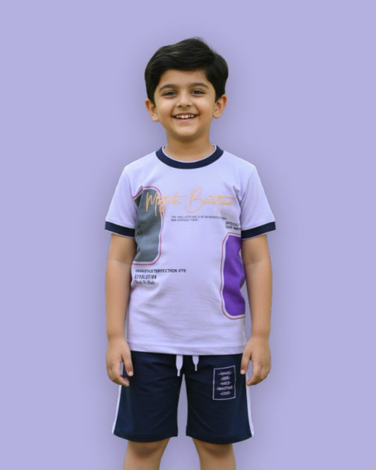 Miftah Half Sleeves T-Shirt & Half Pant Set | Violet
