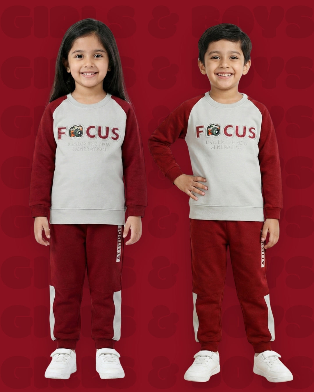 Focus Raglan Full Sleeves Sweatshirt and Joggers Set | Maroon