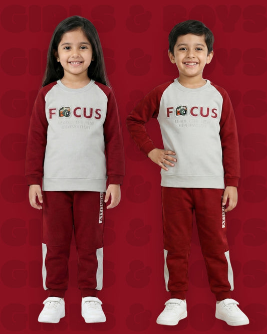 Focus Raglan Full Sleeves Sweatshirt and Joggers Set | Maroon