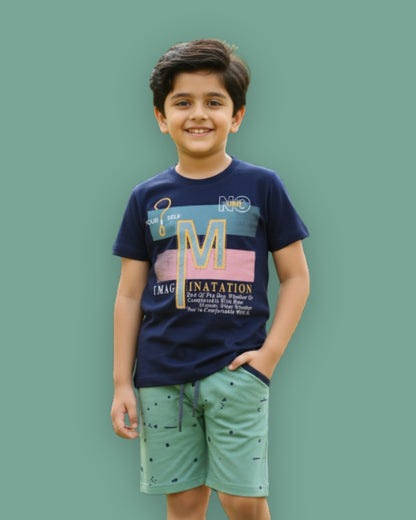 Imagination Half Sleeves T-Shirt & Shorts Set | Green