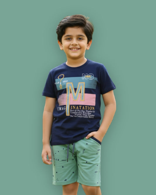 Imagination Half Sleeves T-Shirt & Shorts Set | Green