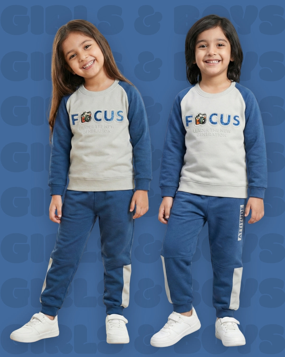 Focus Raglan Full Sleeves Sweatshirt and Joggers Set | Blue