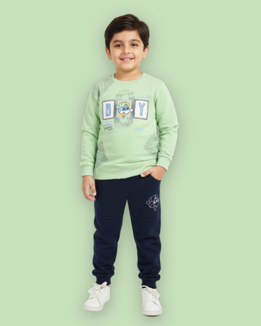 Ducky Boy Full Sleeves Sweatshirt & Joggers Set | Green