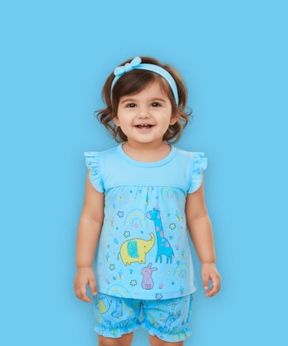 Jungle Joy Short Sleeves Frock & Bloomer Pant Set | Blue