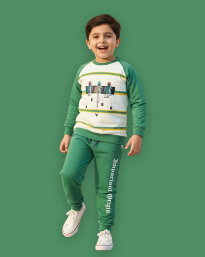 Never Origin Raglan Full Sleeves Sweatshirt & Joggers Set | Green