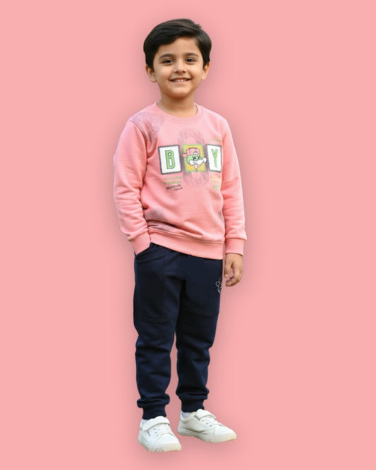 Ducky Boy Full Sleeves Sweatshirt & Joggers Set | Pink
