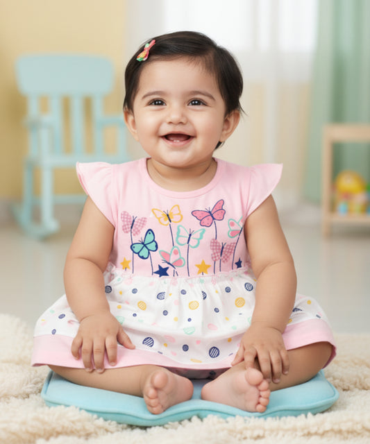 Butterfly Garden Short Sleeves Frock & Bloomer Pant Set | Pink