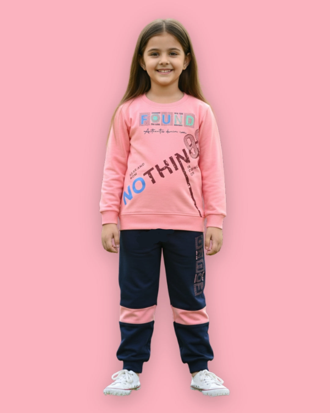 Nothing Full Sleeves Sweatshirt & Joggers Set | Pink