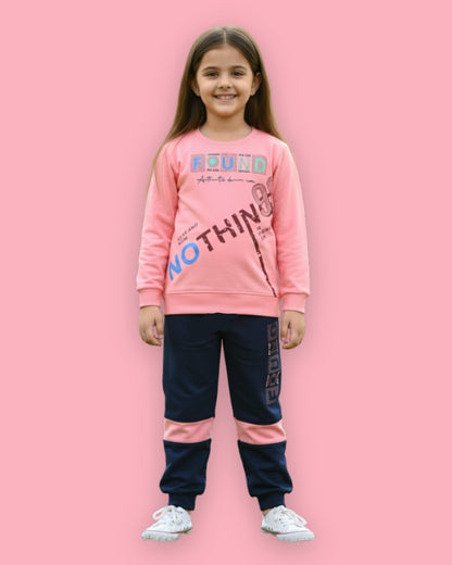 Nothing Full Sleeves Sweatshirt & Joggers Set | Pink