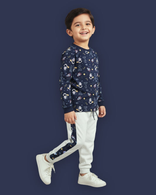 Moon Space Full Sleeves T-Shirt & Pyjama Set