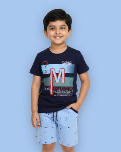 Imagination Half Sleeves T-Shirt & Shorts Set | Blue