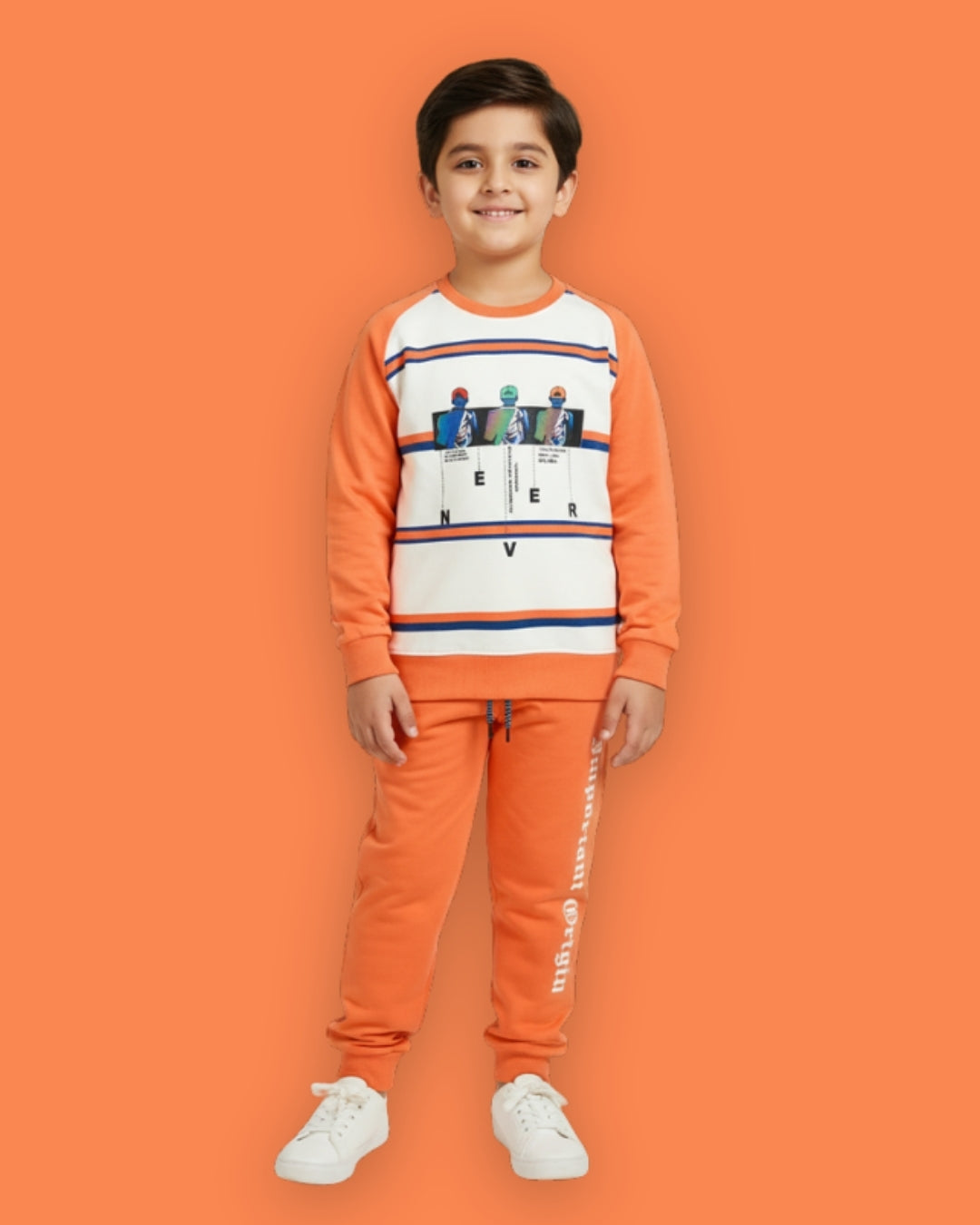Never Origin Raglan Full Sleeves Sweatshirt & Joggers Set | Orange
