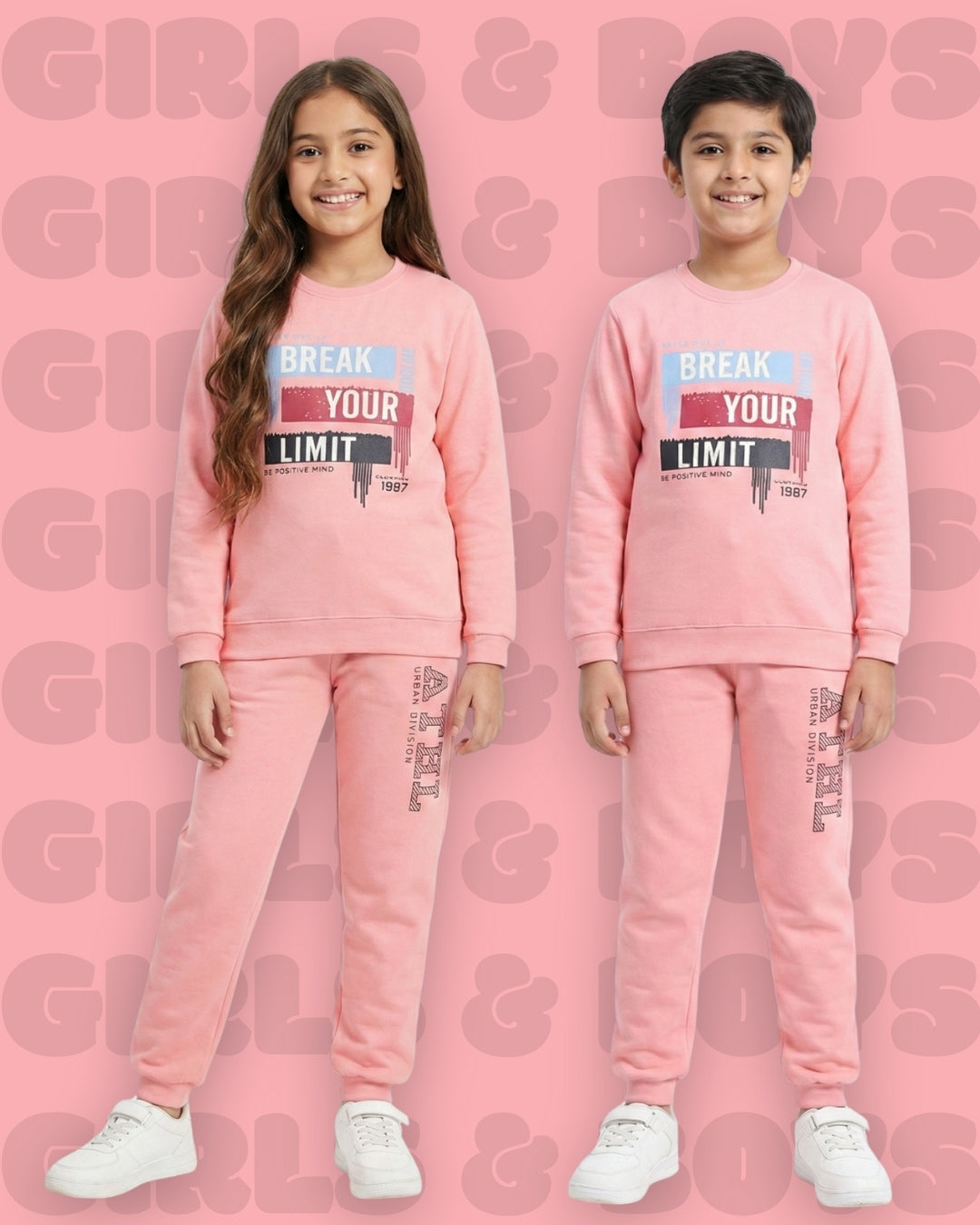 Break Your Limit Full Sleeves Sweatshirt and Joggers Set | Pink