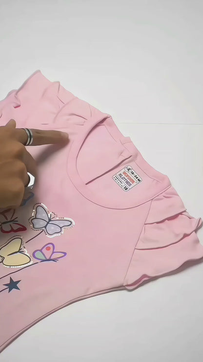 Butterfly Meadow Raglan Short Sleeves Top & Hot Pant Set | Pink