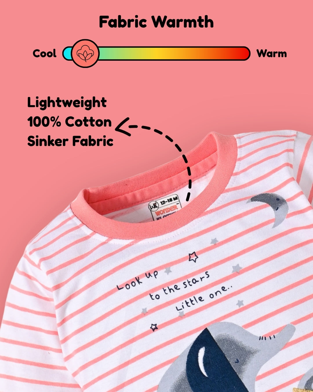 Elephant Night Full Sleeves T-Shirt & Pyjama Set | Orange