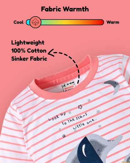 Elephant Night Full Sleeves T-Shirt & Pyjama Set | Orange
